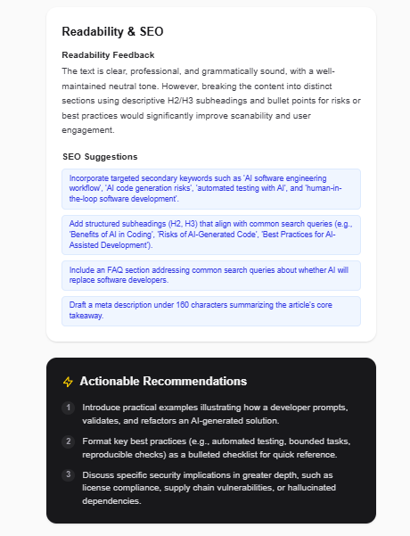 AI Content Auditor readability SEO and recommendations